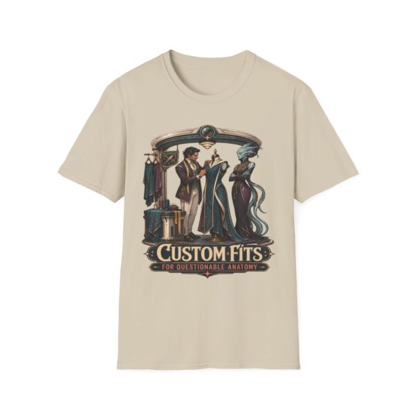 Vintage Tailor Shop T-Shirt — "Custom Fits" Fantasy RPG Graphic Tee