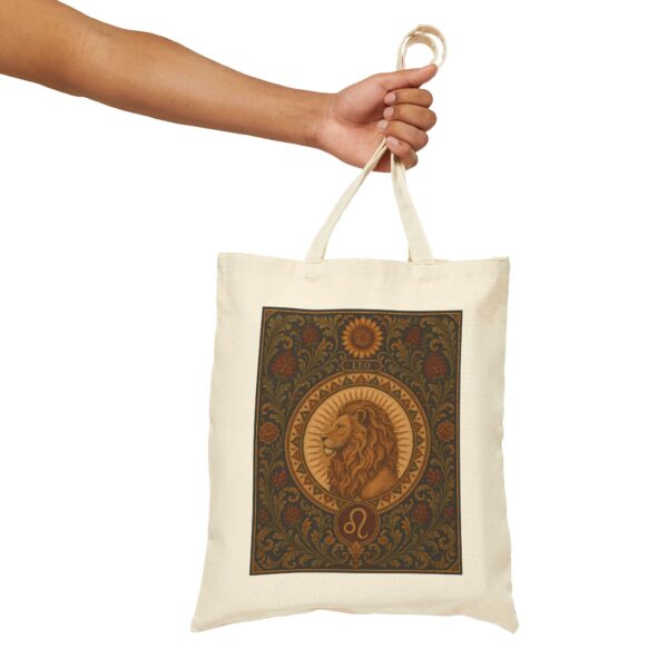 Leo Zodiac Cotton Canvas Tote Bag — Boho Astrology Lion Design
