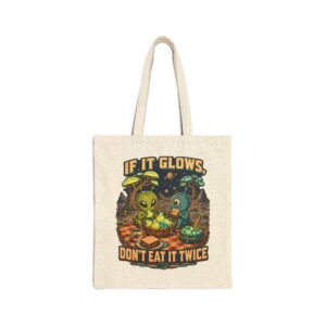 Alien Picnic Tote Bag — "If It Glows, Don't Eat It Twice" Cotton Canvas Grocery Tote