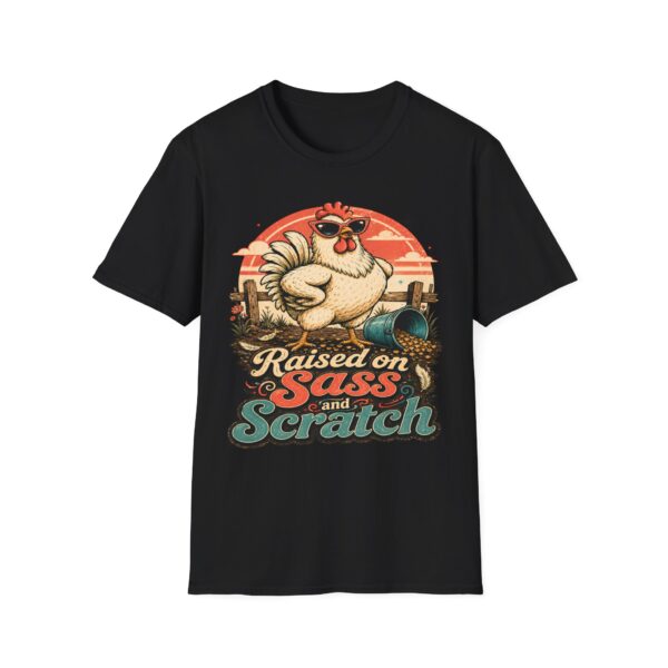 Chicken T-Shirt — "Raised on Sass & Scratch" Vintage Farmhouse Tee