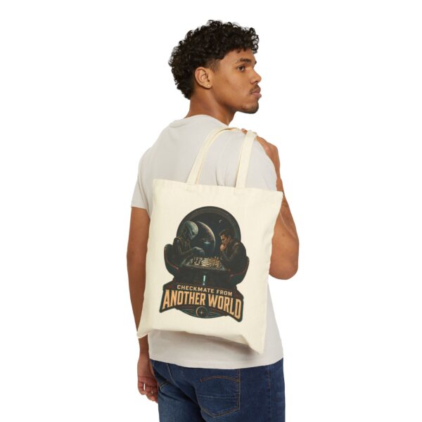 Checkmate From Another World Cotton Canvas Tote — Alien vs Human Chess Graphic