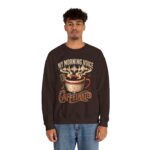Caffeinated Crewneck Sweatshirt — “My Morning Voice Is Caffeinated” Coffee + Microphone Graphic