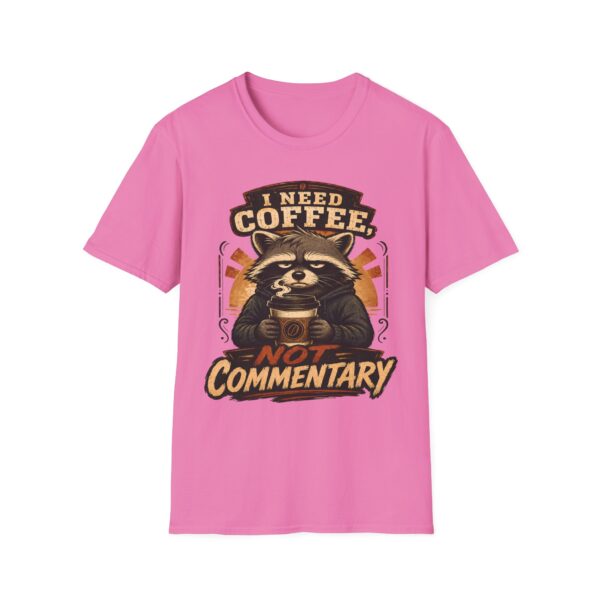 I Need Coffee Not Commentary Raccoon T-Shirt — Funny Coffee Lover Graphic Tee