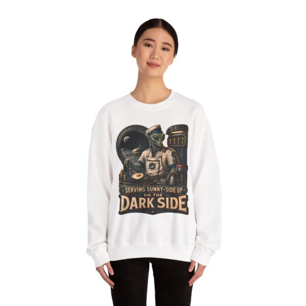 Crewneck Sweatshirt — "Serving Sunny-Side Up on the Dark Side" Alien Chef Graphic