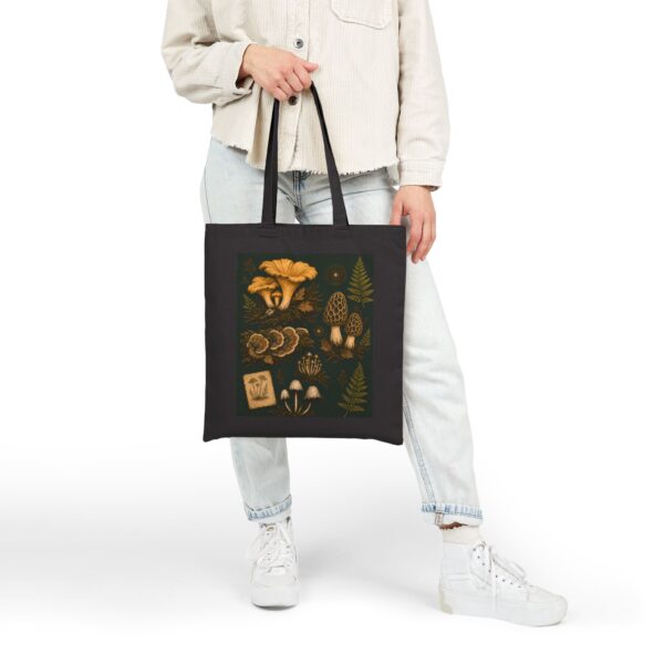 Mushroom Illustration Canvas Tote Bag — Forest Fungi Botanical Market Bag