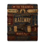Vintage Railway Sherpa Blanket — 'Northstar Railway' Train Station Throw