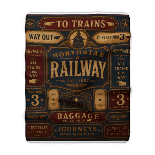 Vintage Railway Sherpa Blanket — 'Northstar Railway' Train Station Throw