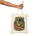 Alien Picnic Tote Bag — "If It Glows, Don't Eat It Twice" Cotton Canvas Grocery Tote