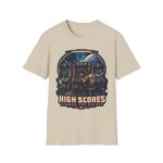 Retro Arcade T-Shirt — "High Scores Across the Galaxy" Space Gamer Tee
