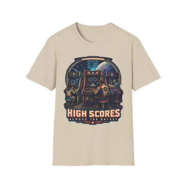 Retro Arcade T-Shirt — "High Scores Across the Galaxy" Space Gamer Tee