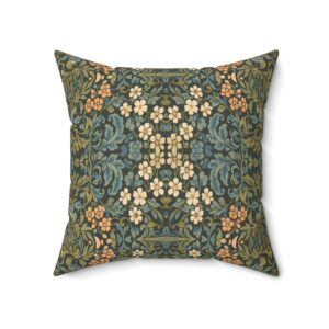Vintage Floral Kaleidoscope Pillow — Sage, Blue & Peach Botanical Throw Pillow