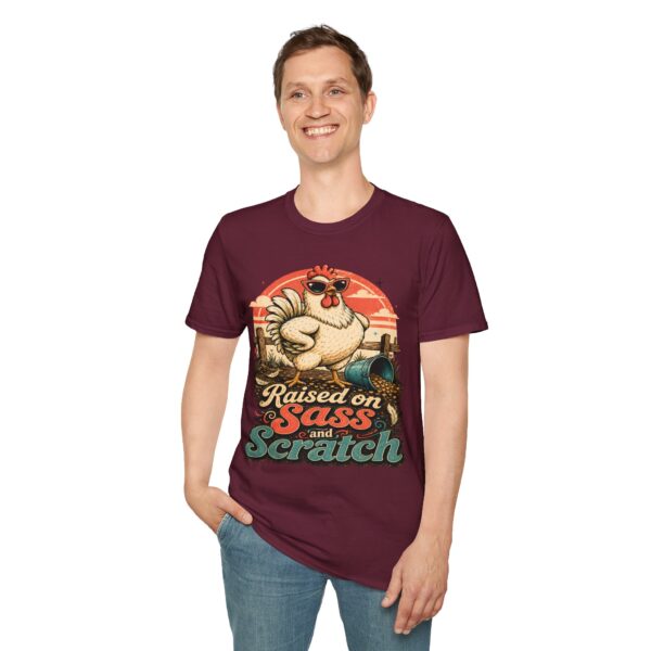 Chicken T-Shirt — "Raised on Sass & Scratch" Vintage Farmhouse Tee