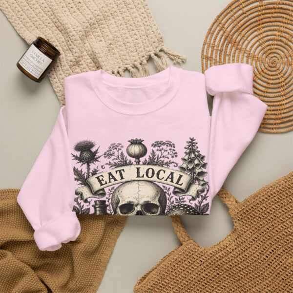 Eat Local Stay Cautious skull illustration Sweatshirt | botanical apothecary design