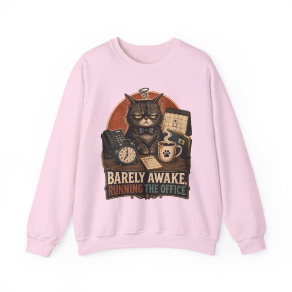 Cat Office Sweatshirt — "Barely Awake, Running the Office" Cozy Crewneck
