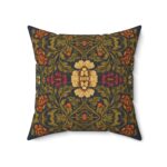 William Morris Vintage Botanical Tapestry Pillow — Navy, Olive & Burnt Orange Floral Accent Cushion