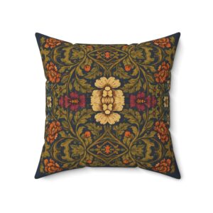 William Morris Vintage Botanical Tapestry Pillow — Navy, Olive & Burnt Orange Floral Accent Cushion