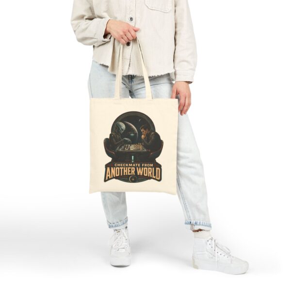 Checkmate From Another World Cotton Canvas Tote — Alien vs Human Chess Graphic