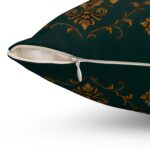 Vintage Teal Damask Pillow — Antique Gold Baroque Floral Throw Cushion