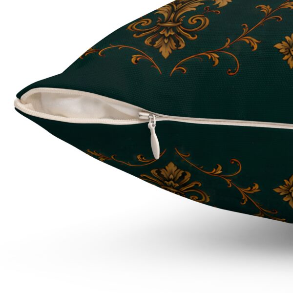 Vintage Teal Damask Pillow — Antique Gold Baroque Floral Throw Cushion
