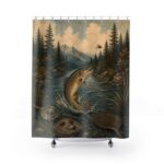 Fishing Trout Shower Curtain — Mountain River Fly Fishing Bathroom Decor