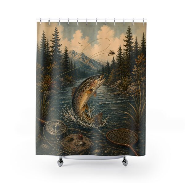 Fishing Trout Shower Curtain — Mountain River Fly Fishing Bathroom Decor