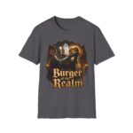 Burger of the Realm T-Shirt — Medieval Knight Holding Burger Graphic Tee