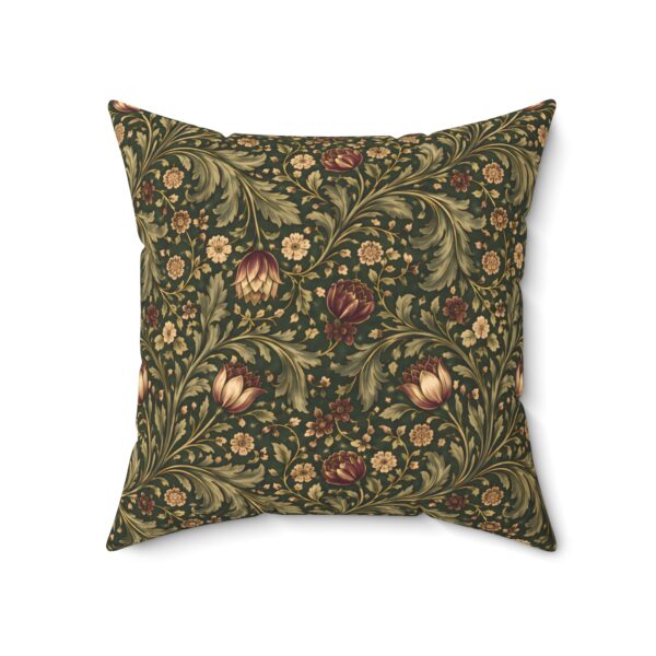 William Morris–Style Vintage Floral Pillow — Forest Green & Burgundy Botanical Cushion