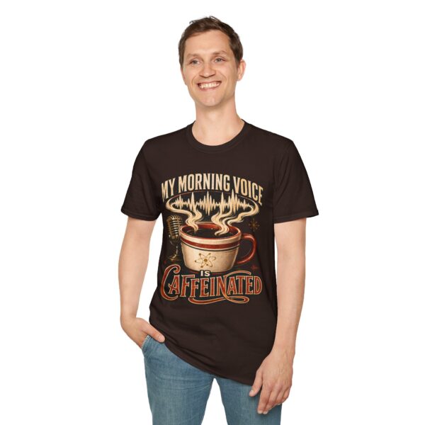 My Morning Voice Is Caffeinated T-Shirt — Coffee, Mic & Soundwave Vintage Tee