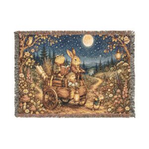 Woven Blanket - Moonlit Bunny Caravan Tapestry Throw