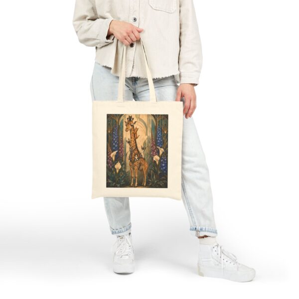Giraffe Garden Canvas Tote Bag — Whimsical Floral Wildlife Print