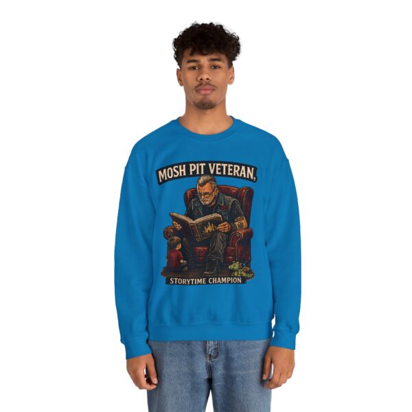 Mosh Pit Veteran Crewneck Sweatshirt — "Storytime Champion" Concert-Scene Pullover