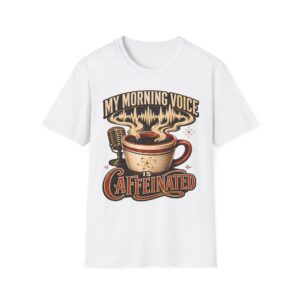 My Morning Voice Is Caffeinated T-Shirt — Coffee, Mic & Soundwave Vintage Tee