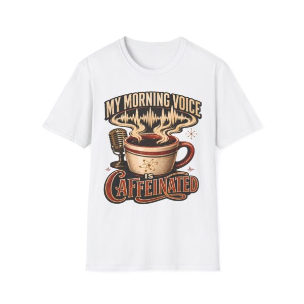 My Morning Voice Is Caffeinated T-Shirt — Coffee, Mic & Soundwave Vintage Tee