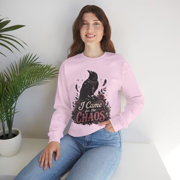 Sweatshirt — “I Came for the Chaos” Raven Graphic Crewneck