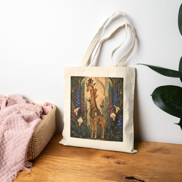 Giraffe Garden Canvas Tote Bag — Whimsical Floral Wildlife Print