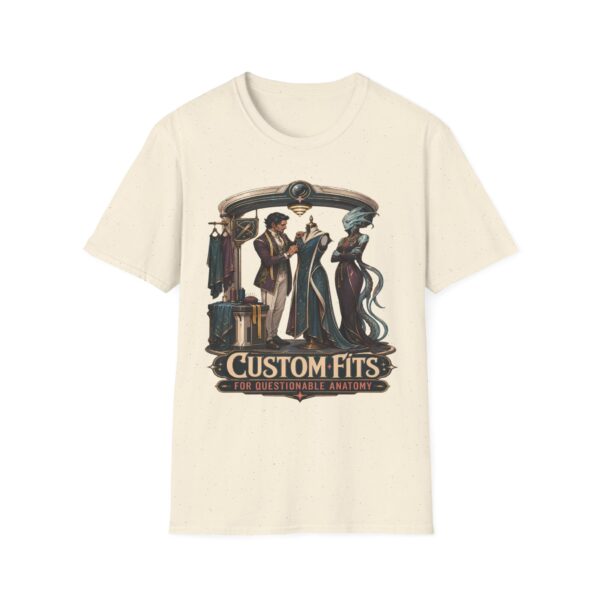 Vintage Tailor Shop T-Shirt — "Custom Fits" Fantasy RPG Graphic Tee