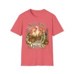 T-Shirt — "Soft Life, Loud Quacks" Cute Duck Graphic Tee one dramatic duck standing in shallow pond water with cattails, ripples, reeds, and a slightly judgmental expression. Give the duck a...