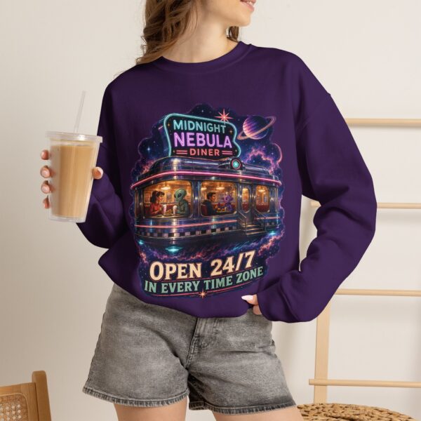 Midnight Nebula Diner Sweatshirt — "Open 24/7 in Every Time Zone"