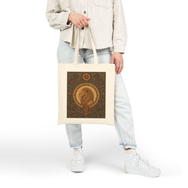 Leo Zodiac Cotton Canvas Tote Bag — Boho Astrology Lion Design