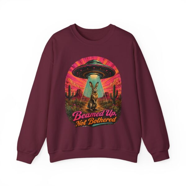 Beamed Up, Not Bothered Sweatshirt — Retro UFO & Jackrabbit Desert Crewneck