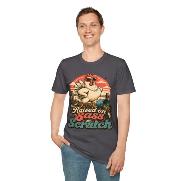 Chicken T-Shirt — "Raised on Sass & Scratch" Vintage Farmhouse Tee