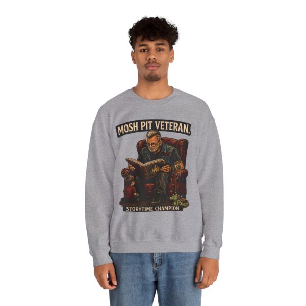 Mosh Pit Veteran Crewneck Sweatshirt — "Storytime Champion" Concert-Scene Pullover