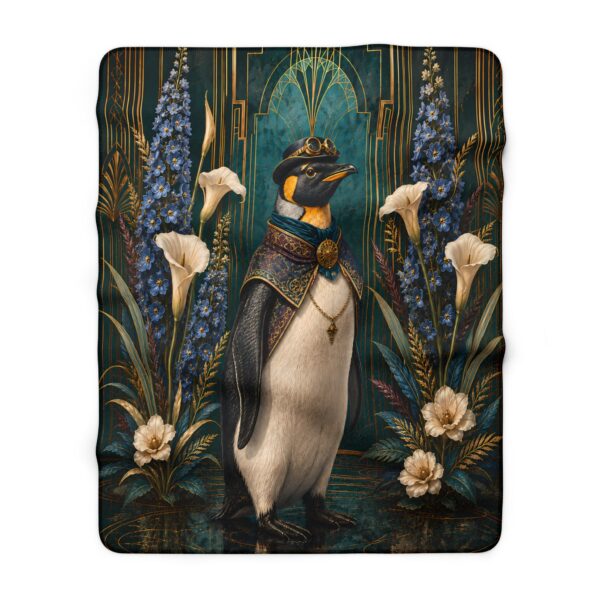 Regal Penguin Sherpa Blanket — Victorian Floral Steampunk Throw