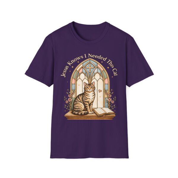 Cat Prayer T-Shirt — "Jesus Knows I Needed This Cat" Vintage Stained-Glass Design