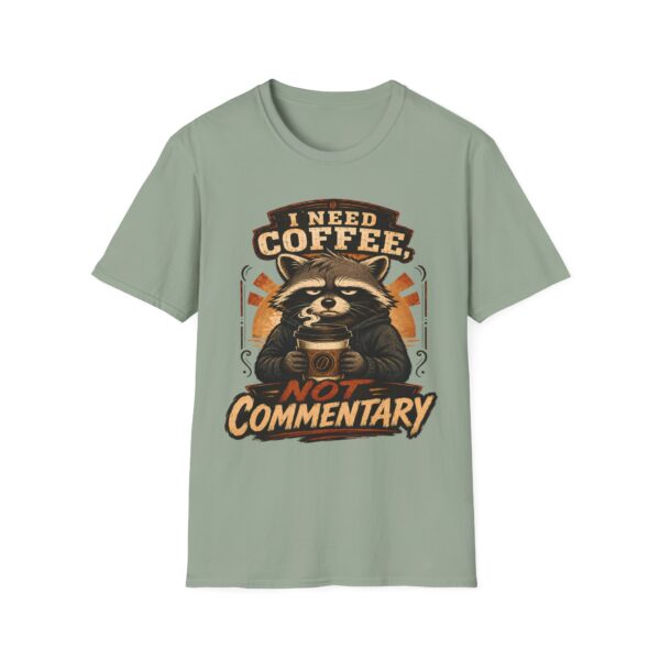 I Need Coffee Not Commentary Raccoon T-Shirt — Funny Coffee Lover Graphic Tee