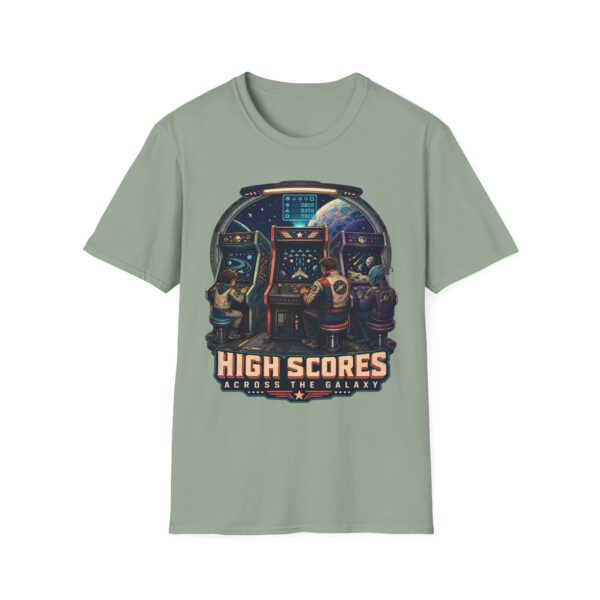 Retro Arcade T-Shirt — "High Scores Across the Galaxy" Space Gamer Tee