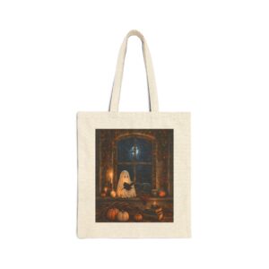 Halloween Ghost Tote Bag — Cute Spooky Pumpkin Window Cotton Canvas Tote