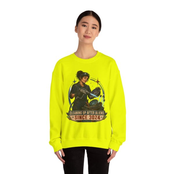 Crewneck Sweatshirt — "Cleaning Up After Aliens Since 3024" Retro Sci‑Fi Crew