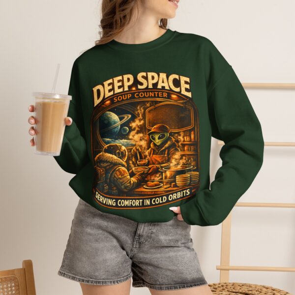 Deep Space Soup Counter Crewneck Sweatshirt — Retro Sci‑Fi Diner Graphic ("Serving Comfort in Cold Orbits")