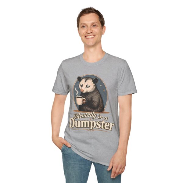 Mentally in a Dumpster Possum Tee — Cute Sarcastic Coffee Graphic T-Shirt